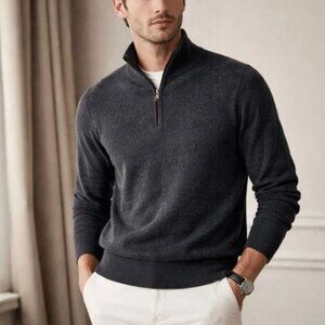 The Cashmere Project Men's Gray 100% Cashmere Knit Half Zip Sweater Size L